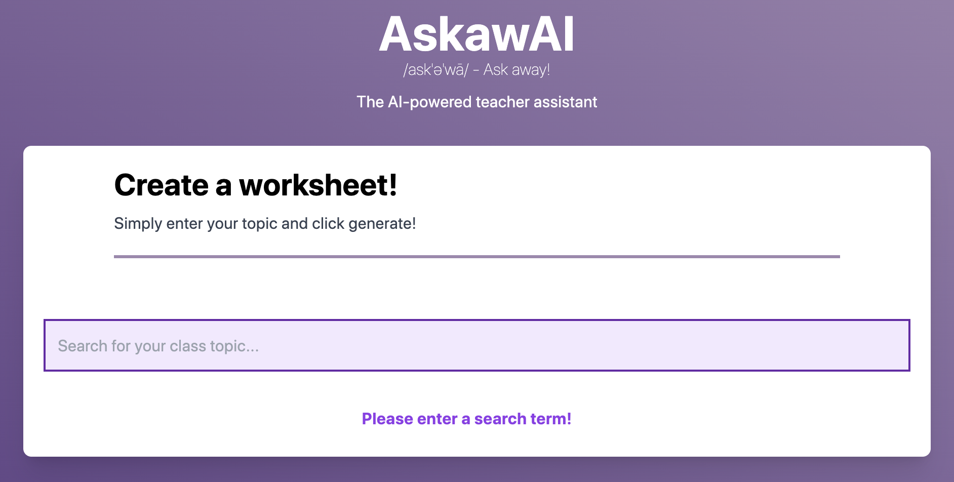 Screenshot of Askawai main page